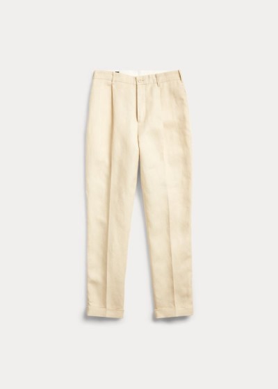 Pantalones Ralph Lauren Mujer Creme - Slim Pleated Linen - IDMLK1293